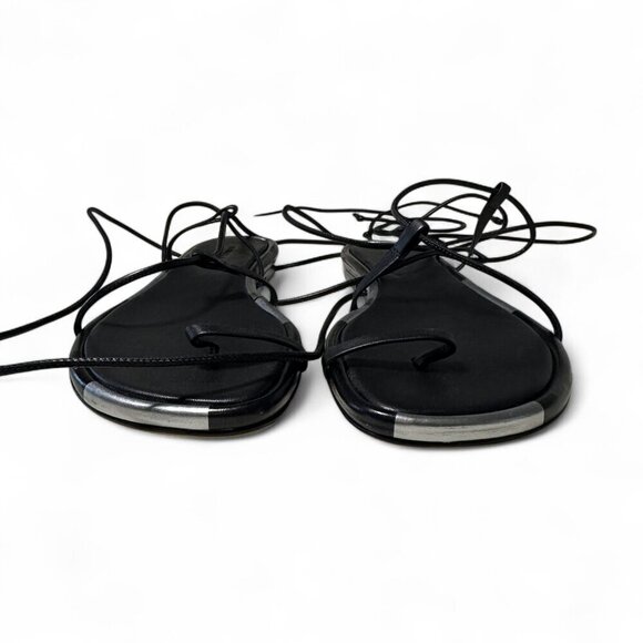 Isabel Marant Jeiro Women's Strappy Black, Silver Leather Flat Sandals Sz 38 NEW - Picture 1 of 8